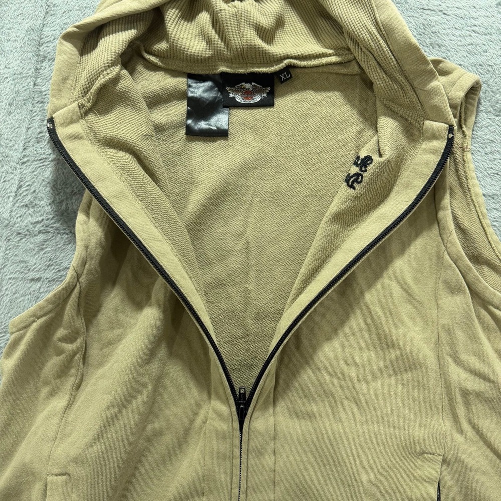 Harley Davidson XL Tan Womens Hooded Zip Up Vest Casual Vintage Biker Moto - Picture 8 of 8
